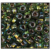 59439- Copper Lined Peridot Iris Czech Seed Beads