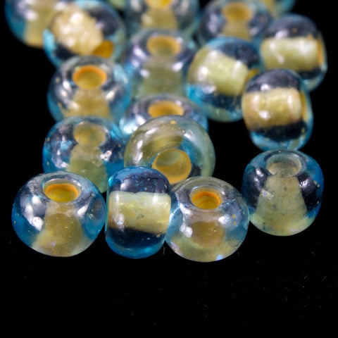 61017- Tan Lined Aqua Czech Seed Beads