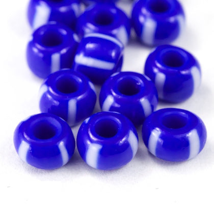 33030- White on Blue Stripe Czech Seed Beads