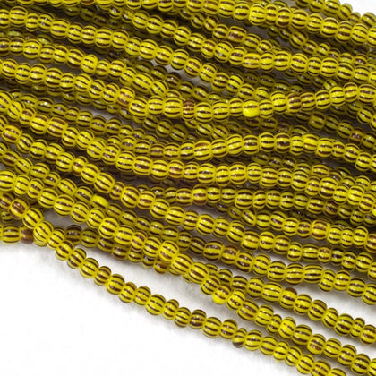 83501- Black on Yellow Double Stripe Czech Seed Beads