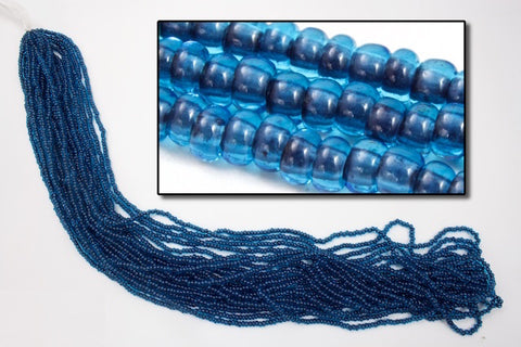 60014- Black Lined Aqua Czech Seed Beads