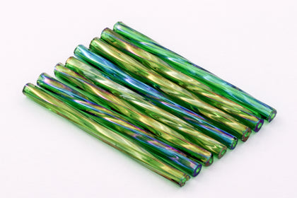 30mm Transparent Emerald Iris Twist Bugle (10 Gm, 40 Gm, 1/2 Kilo) #CBR027