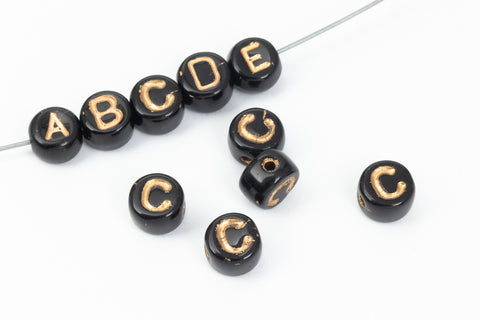 6mm Black Glass "C" Alphabet Bead #ADB703