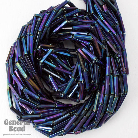 Size 4 Metallic Blue Iris Czech Bugle (10 Gm, Hank, 1/2 Kilo) #CBD029-General Bead
