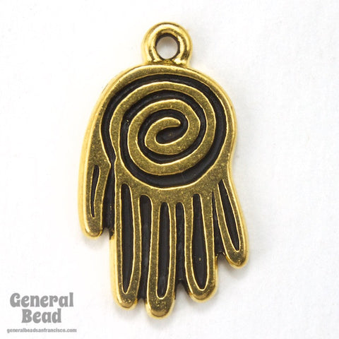 13mm x 22mm Antique Gold Spiral Hand Tierracast Charm-General Bead