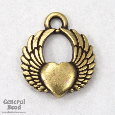 20mm Antique Brass Winged Heart Charm-General Bead