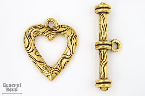15mm x 18mm Antique Gold Pewter Heart Toggle Clasp-General Bead
