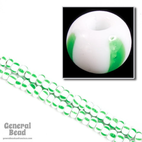 5/0 White/Green Stripe Czech Seed Bead (20 Gm, 1/2 Kilo) #CSA016-General Bead