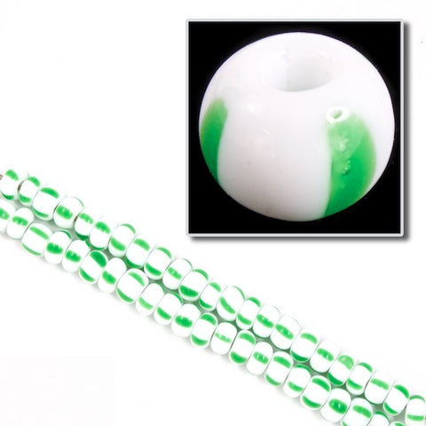 10/0 Opaque White/Green Stripe Czech Seed Bead (10 Gm, Hank,1/2 Kilo) #CSF207