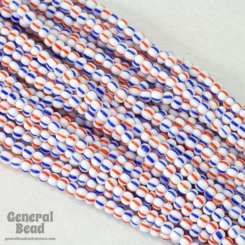 11/0 Opaque Red/White/Blue Stripe Czech Seed Bead (10 Gm, Hank, 1/2 Kilo) #CSG167-General Bead
