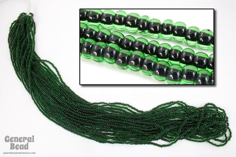 11/0 Black Lined Emerald Czech Seed Bead (10 Gm, Hank, 1/2 Kilo) #CSG230-General Bead