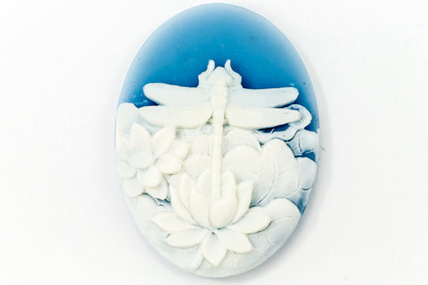 30mm x 40mm White and Blue Dragonfly and Lotus Cameo #FPA109-General Bead