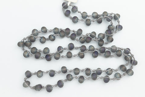 36" Matte Gray AB 6mm x 8mm Faceted Rondelle Knotted Necklace