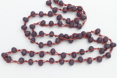 36" Dark Lilac 6mm x 8mm Faceted Rondelle Knotted Necklace