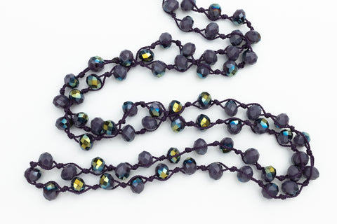 36" Dark Purple AB 6mm x 8mm Faceted Rondelle Knotted Necklace