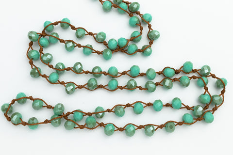 36" Mint Green 6mm x 8mm Faceted Rondelle Knotted Necklace