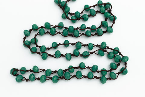 36" Green 6mm x 8mm Faceted Rondelle Knotted Necklace