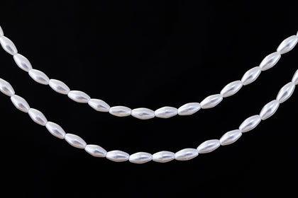 60" Strand 4mm x 8mm White Luster Plastic Pearl Rice Beads #PBC003-General Bead