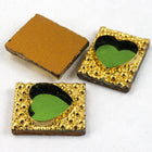 6mm x 10mm Gold Rectangle with Green Heart (2 Pcs) #2880-General Bead