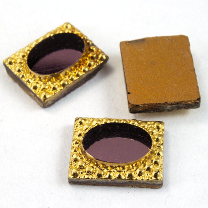 6mm x 10mm Gold Rectangle with Purple Oval (2 Pcs) #2883-General Bead