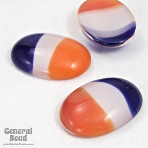 18mm x 25mm Blue/White/Orange Stripe Oval Cabochon #3340-General Bead