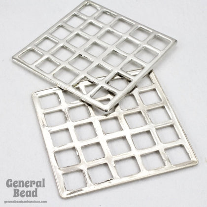 30mm Silver Tone Gridded Square (2 Pcs) #3747-General Bead