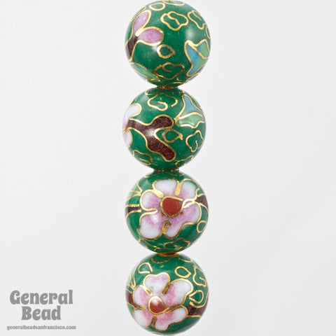 12mm Green Cloisonné Bead (2 Pcs) #3825-General Bead