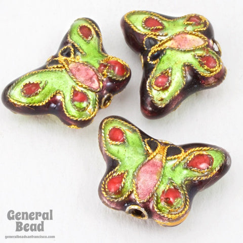 12mm x 17mm Green and Red Cloisonné (2 Pcs) #3833 Butterfly Bead-General Bead