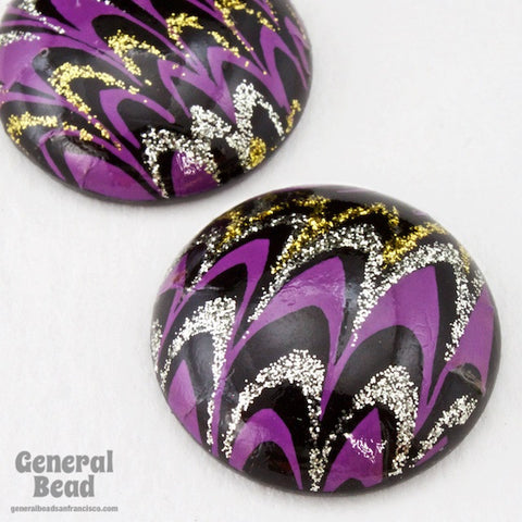 18mm Purple/Black/Silver Marbled Cabochon-General Bead