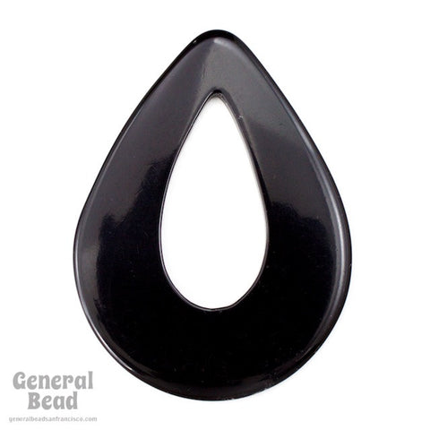 48mm x 65mm Opaque Black Teardrop Hoop Blank-General Bead
