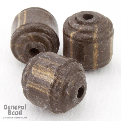 16mm Brown/Cream Stripe Clay Barrel (4 Pcs) #4392-General Bead