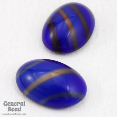 10mm x 14mm Blue/Bronze Stripe Oval Cabochon (6 Pcs) #4843-General Bead
