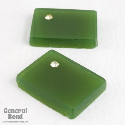 10mm x 15mm Moss Green Rectangle with Rhinestone (4 Pcs) #4987-General Bead