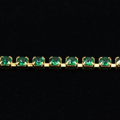 Rhinestone Chain 12ss Emerald/Gold-General Bead