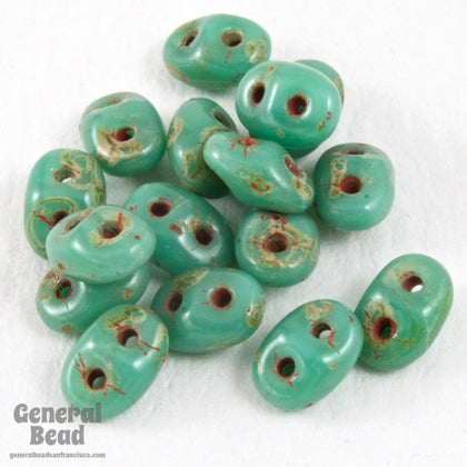 2.5mm x 5mm Turquoise Picasso Czech Super Duo Tube-General Bead