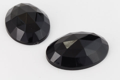 18mm x 25mm Faceted Jet Oval Cabochon (2 Pcs) #UP634-General Bead