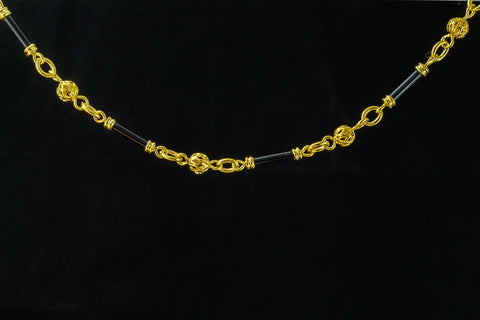 Gold Alternating 4.5mm Filigree Ball and Black Tube Chain #XCC002-General Bead