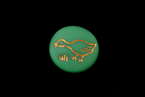 Vintage 14mm Pea Green/Gold Duck Cabochon #XS22-B-3