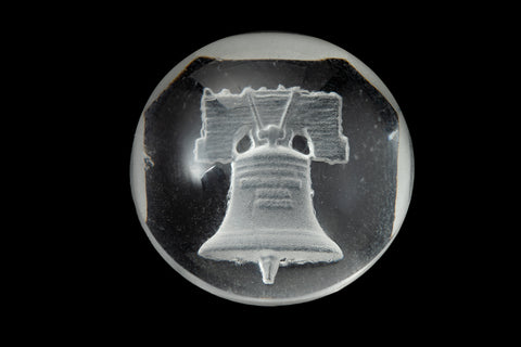 Vintage 20mm Clear Etched Glass Liberty Bell Round Cabochon #XS23-G