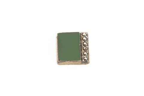 Vintage 7mm Green Square With Gunmetal Beaded Edge #XS52-I