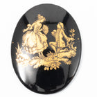 Vintage 30mm x 40mm Black/Gold Pastoral Courting Couple Oval Cabochon #XS82-D