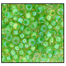 14025- Green Lined Beige Iris Czech Seed Beads