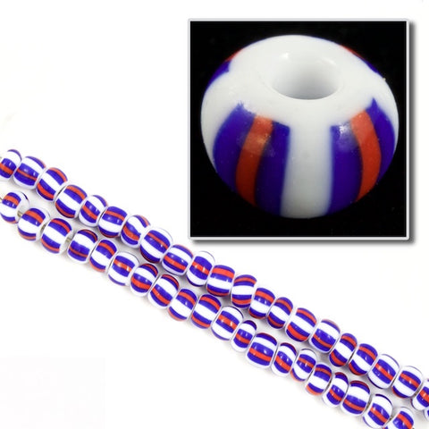 03390- Blue/Red/Blue on White Stripe Czech Seed Beads