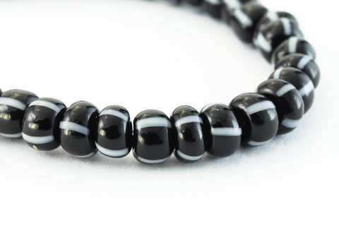 23300- White on Black Stripe Czech Seed Beads