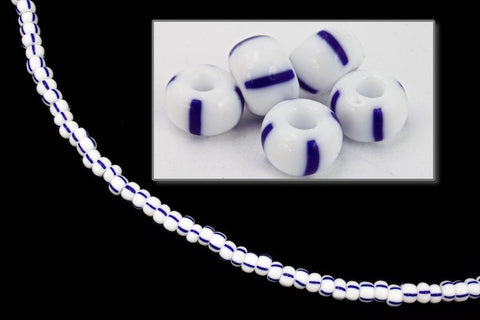 03330- Blue on White Stripe Czech Seed Beads