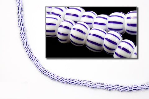 03331- Blue on White Double Stripe Seed Beads