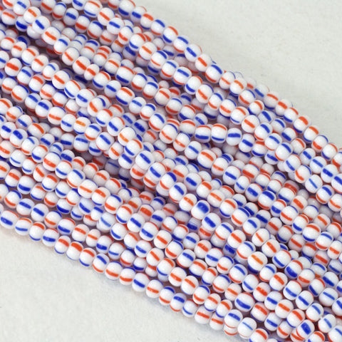 03930- Red/Blue on White Stripe Czech Seed Beads