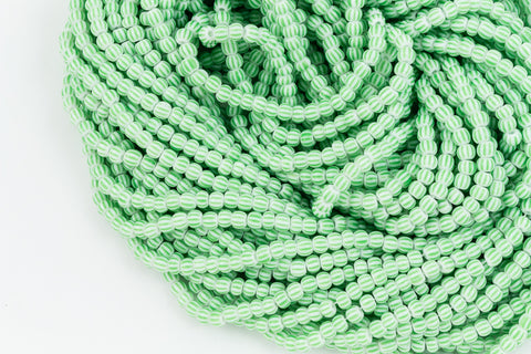 03851- Green on White Double Stripe Czech Seed Beads
