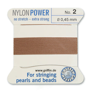 Beige Griffin Nylon Size 2 Needle End Bead Cord (40 Pcs) #BCNBG02G