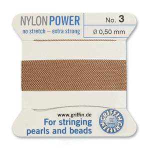Beige Griffin Nylon Size 3 Needle End Bead Cord (40 Pcs) #BCNBG03G